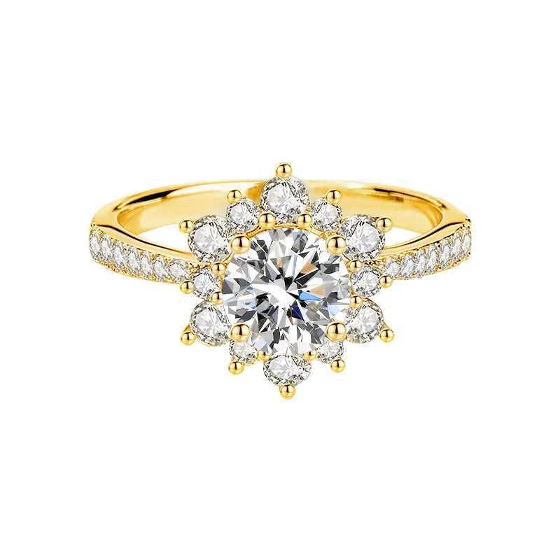 18 K Gold Plated Flowery MOISSANITE Silver Ring