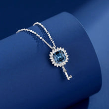 Load image into Gallery viewer, Azure Blue Swarovski Crystal Key Silver Necklace
