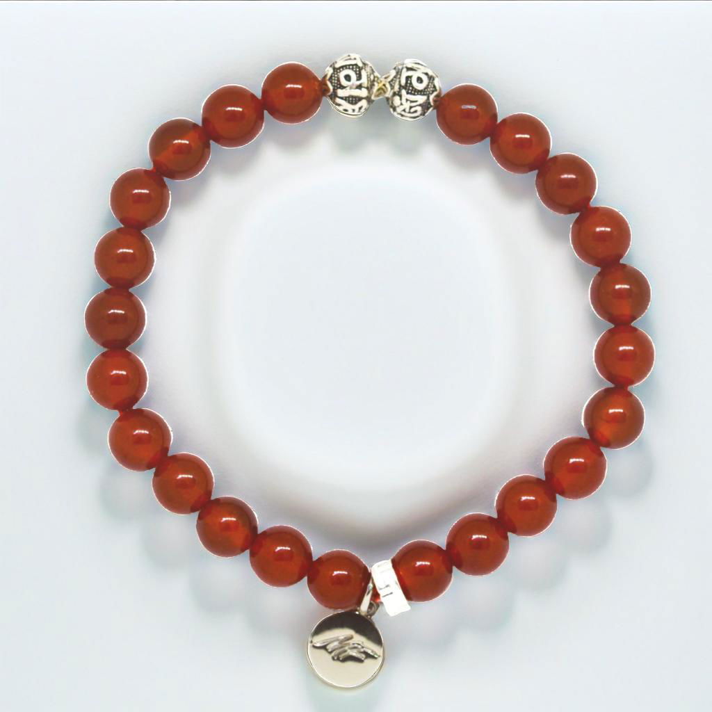 Carnelian Stone Silver Bead Bracelet (8 MM)