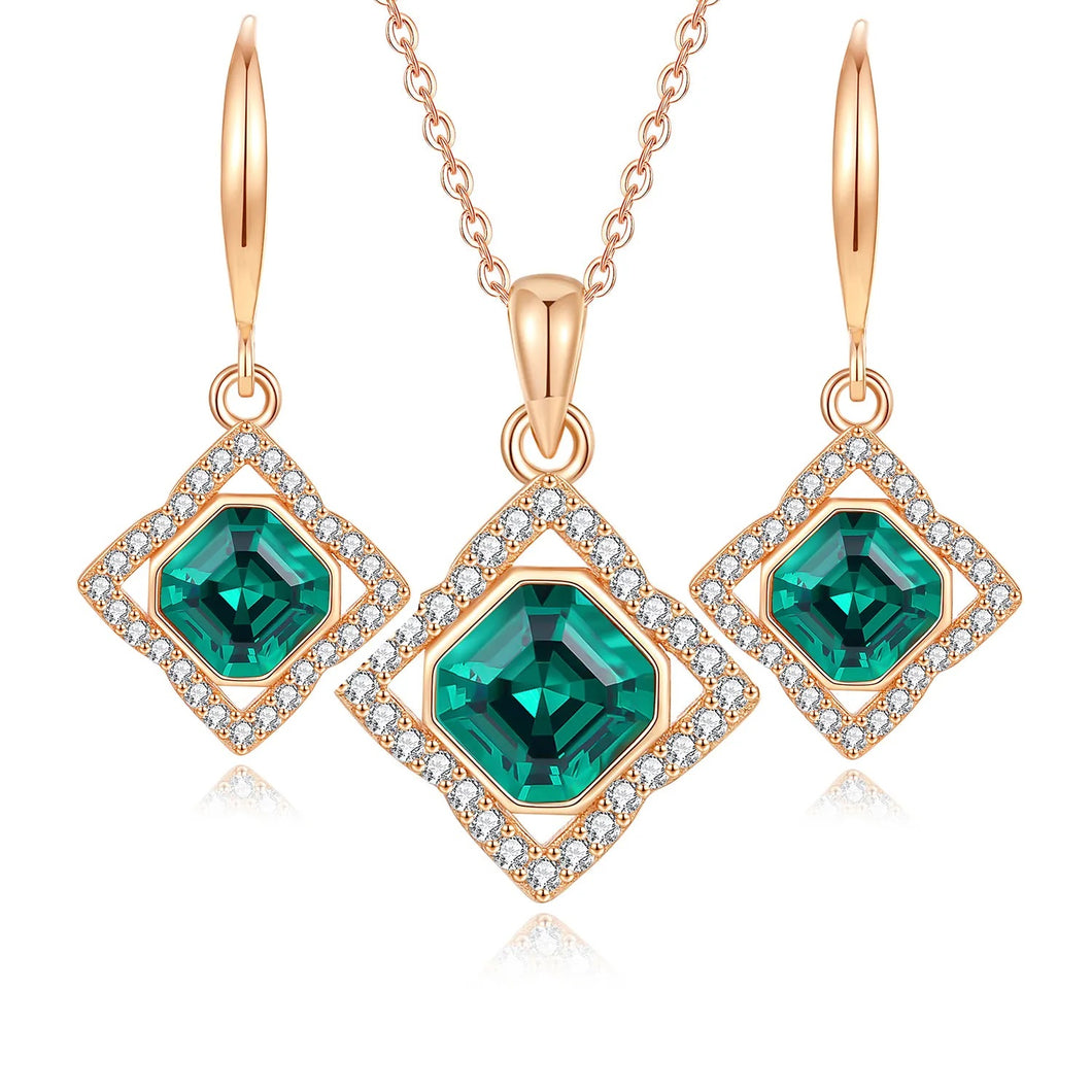 Emerald Lumina Swarovski Crystal Silver Necklace Set