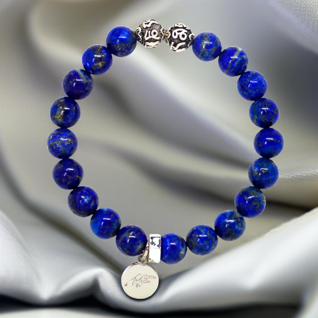 Lapis Lazuli Super Silver Bead Bracelet (8 MM)