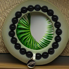 Load image into Gallery viewer, Black Obsidian Flat Silver Bead Bracelet (8 MM)
