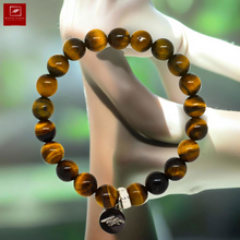 Load image into Gallery viewer, Tiger Eye Stone Flat Silver Bead Bracelet (8 MM)
