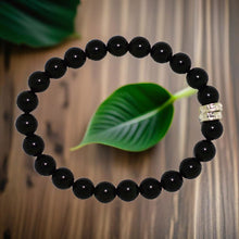 Load image into Gallery viewer, Black Obsidian Double Flat Silver Bead Bracelet  (8 MM)
