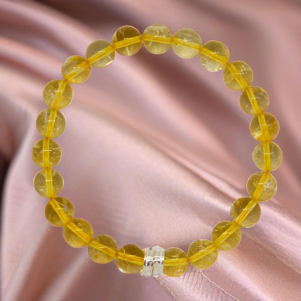 Citrine Stone Double Silver Bead Bracelet (8 MM)