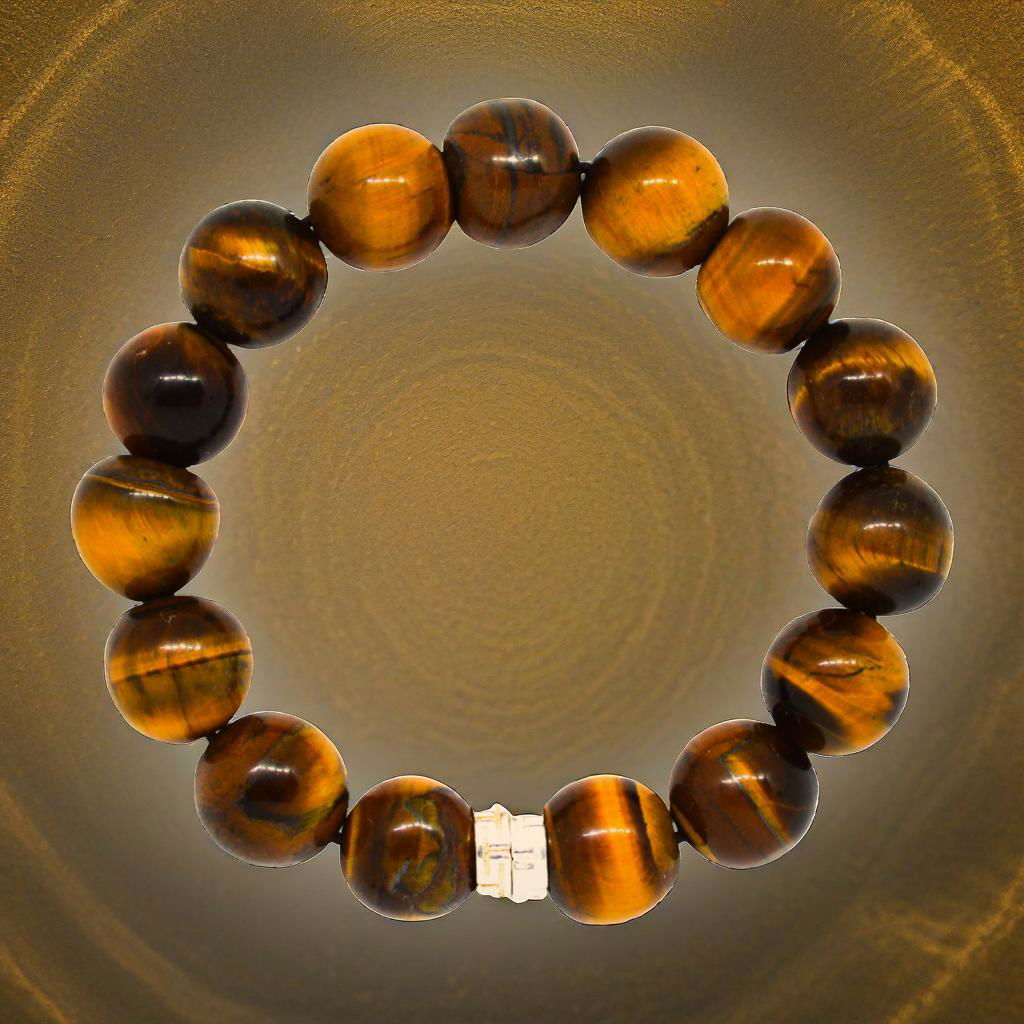 Tiger Eye Double Flat Silver Bracelet (12 MM)