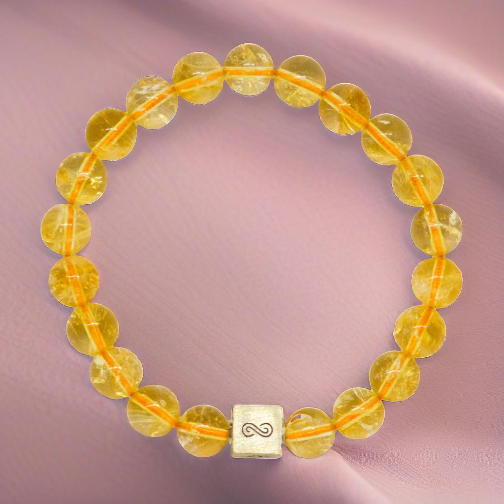 Citrine Stone Infinity Silver Bead Bracelet (8 MM)