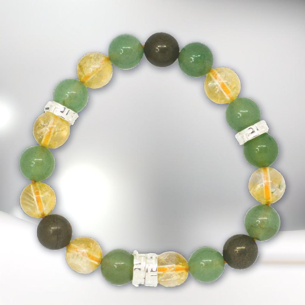 Aventurine Citrine Pyrite Silver Bead Bracelet (8 MM)