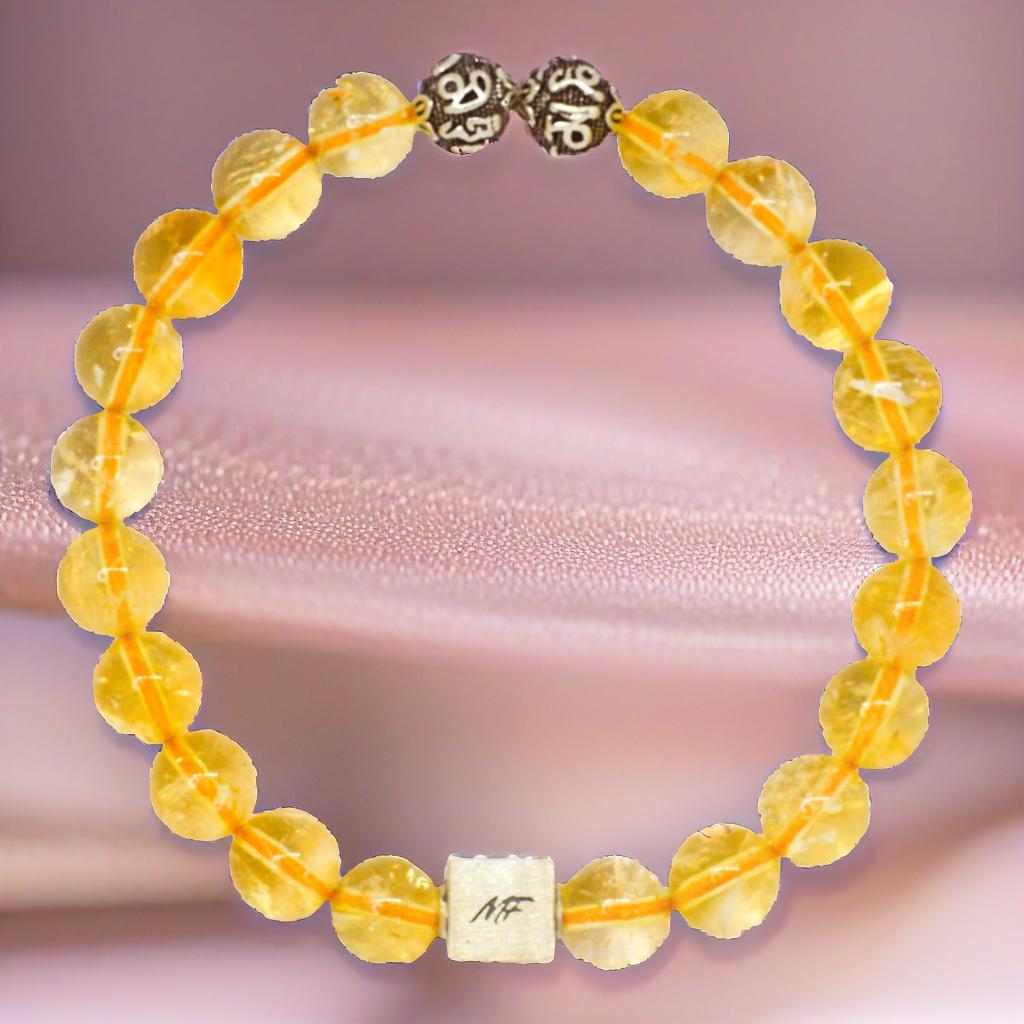 Citrine Infinity Round Silver Bead Bracelet (8 MM)