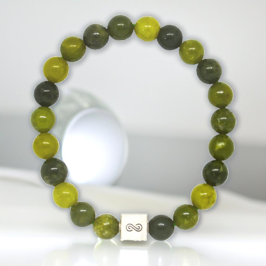 Canadian Jade Infinity Silver Bead Bracelet (8 MM)