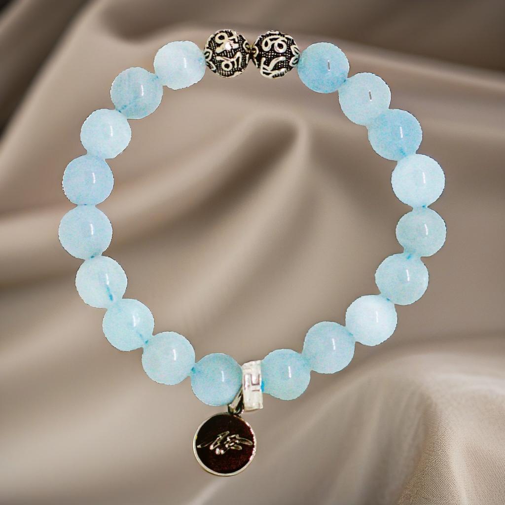 Aquamarine Stone Silver Bead Bracelet (8 MM)