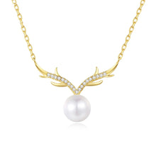 Load image into Gallery viewer, 18 K Gold Antler Natural Pearl Pendant Silver Necklace
