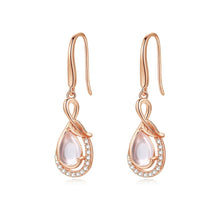 Load image into Gallery viewer, Hibiscus Stone  Dangling Rose Gold Silver Earrings
