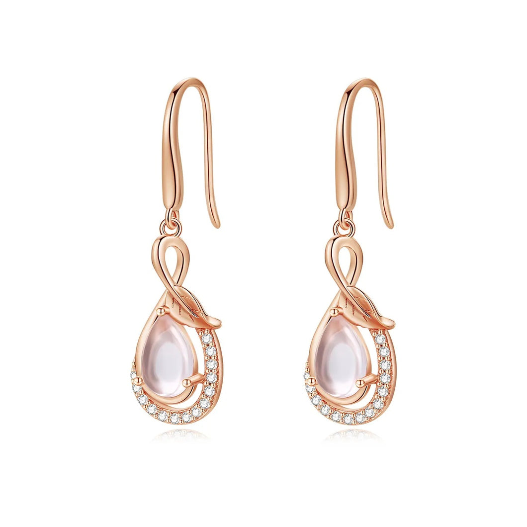 Hibiscus Stone  Dangling Rose Gold Silver Earrings