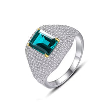 Load image into Gallery viewer, Emerald Princess Cut Paved Silver Ring
