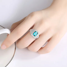 Load image into Gallery viewer, Emerald Princess Cut Paved Silver Ring
