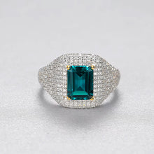 Load image into Gallery viewer, Emerald Princess Cut Paved Silver Ring
