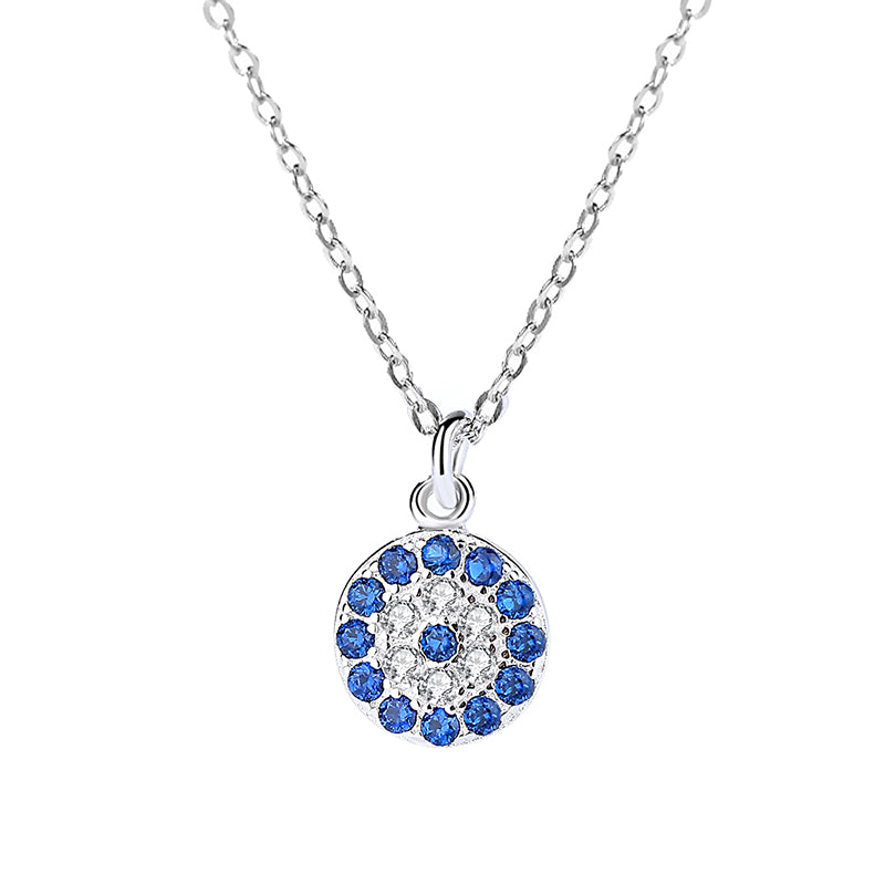 Turkish Evil Eye Zircon Pendant Silver Necklace