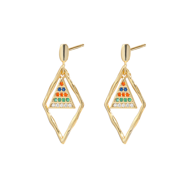 18 K Gold Plated Colorful Zircon Geometrical Earrings