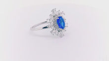 Load and play video in Gallery viewer, Flowery Blue Topaz American Diamond Silver Ring
